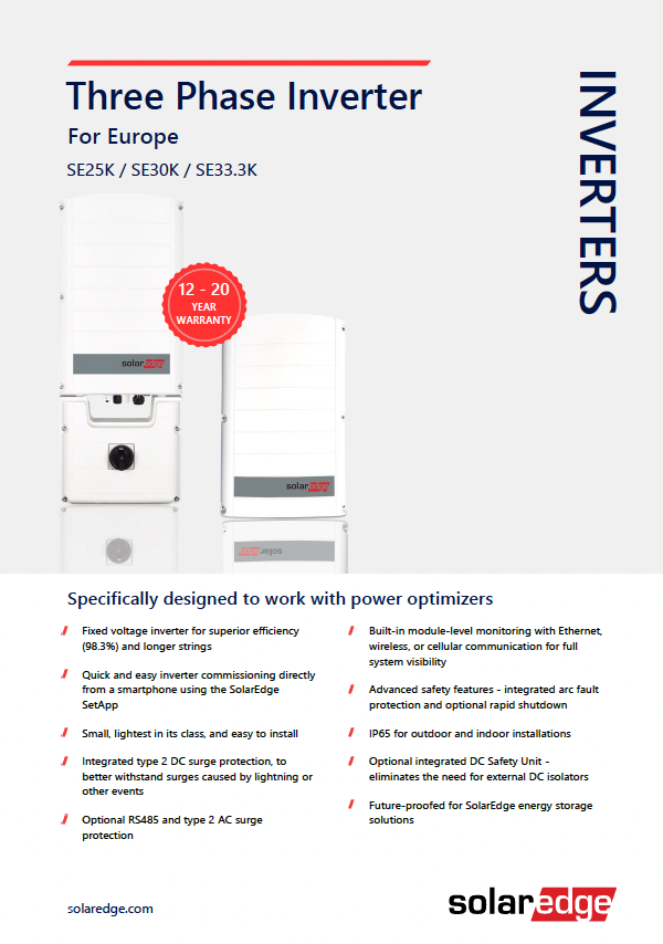 Image of tech sheet for SolarEdge Inverter