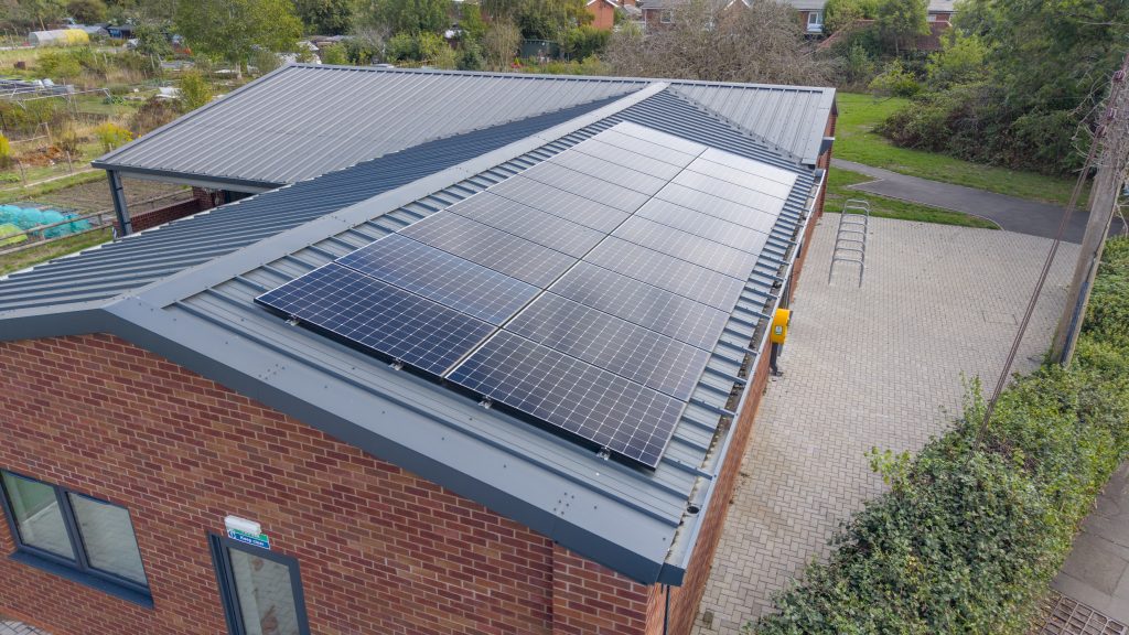 Solar panels installed on the roof of Barford Youth & Community Centre.
