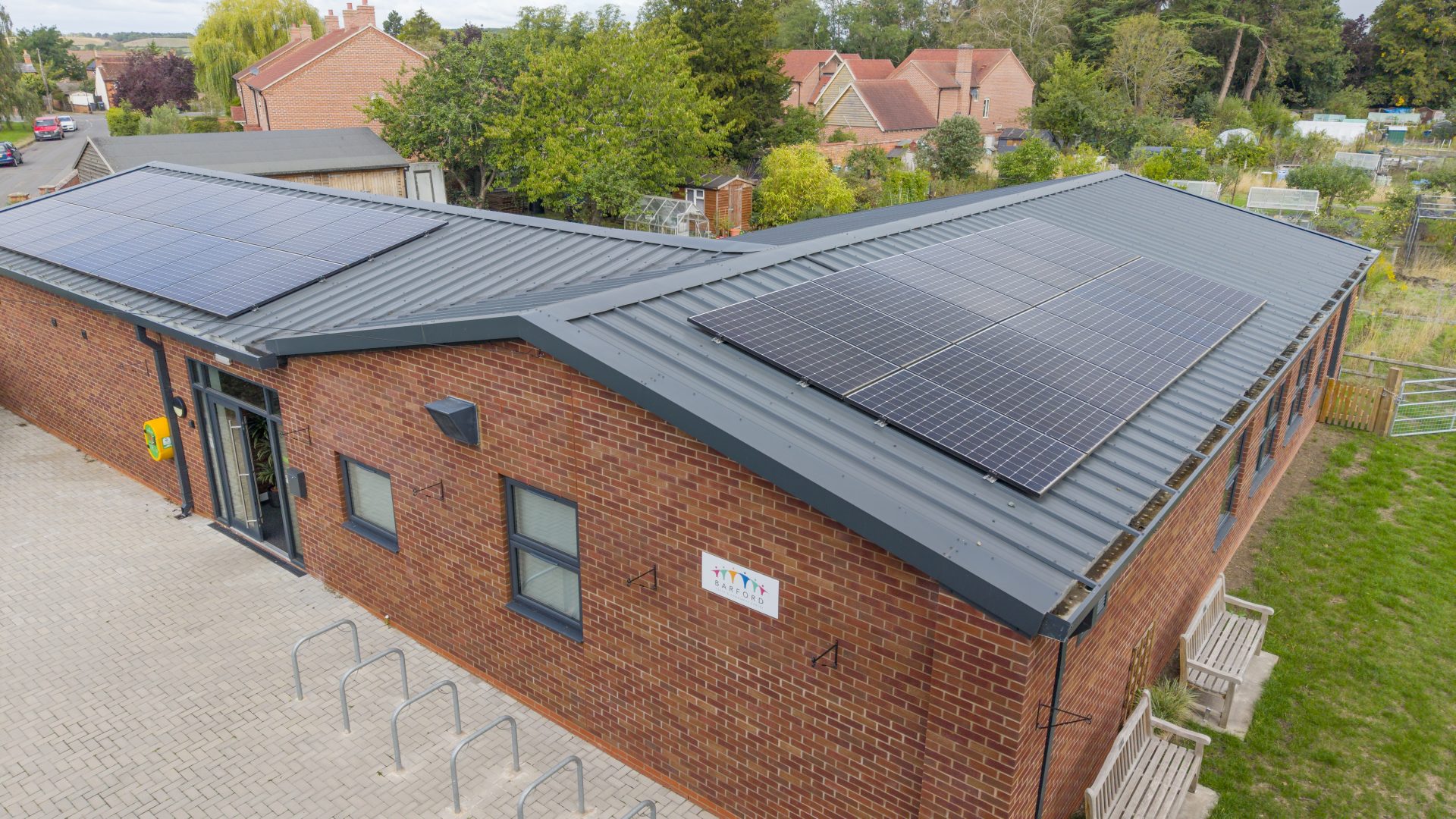 Solar panels installed on the roof of Barford Youth & Community Centre by Stratford Energy Solutions.
